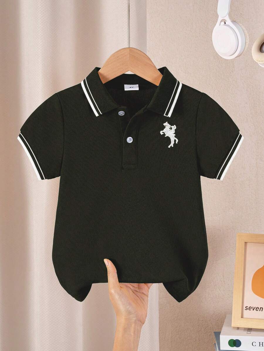 男童撞色滚边短袖Polo衫 - 軍綠色 - 查看 1