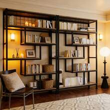 FENGSUN Six-Tier Industrial Style Open Bookshelf - Black - View 1