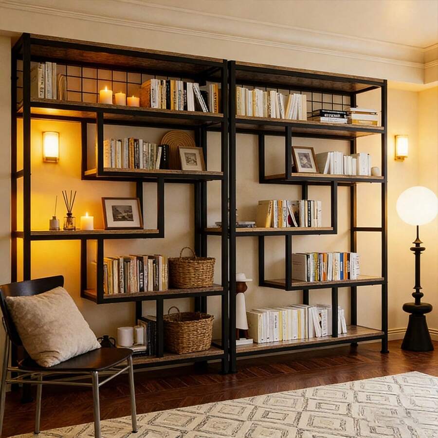 FENGSUN Six-Tier Industrial Style Open Bookshelf - Black - View 1