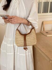 Túi tote đi biển mùa hè mới, kiểu dáng vintage, làm bằng rơm, có khóa kéo, thiết kế độc đáo hình lưỡi liềm kiểu Âu Mỹ, túi đeo vai chéo sang trọng, phù hợp cho đi làm hàng ngày, mua sắm, du lịch, đi học dành cho nữ. - Nhiều màu - Xem 6