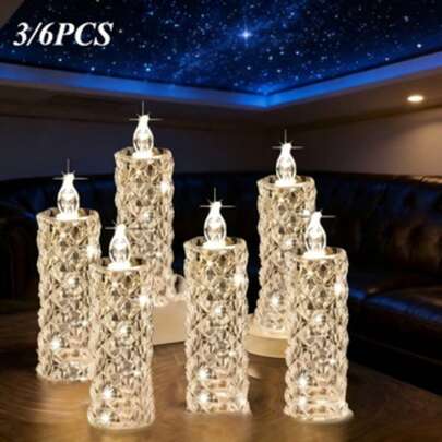 3/6pcs Flameless Candles, Battery Operated, Romantic Decor Candles, Suitable For Bedroom Ambiance, Tabletop Decor, Holiday Party, Candlelight Dinner And Birthday Surprise