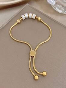 1 pieza Pulsera ajustable de cadena de serpiente con cuentas pavimentadas de circonita chapada en oro, joyería de acero inoxidable, para uso diario de mujeres, citas, fiestas, reuniones, vacaciones de verano en la playa, días festivos, regalo del Día de San Valentín, regalos para mamá, estilo bohemio, temporada de bodas, damas de honor, aniversario, día del festival, Pascua - Multicolor - Ver 5