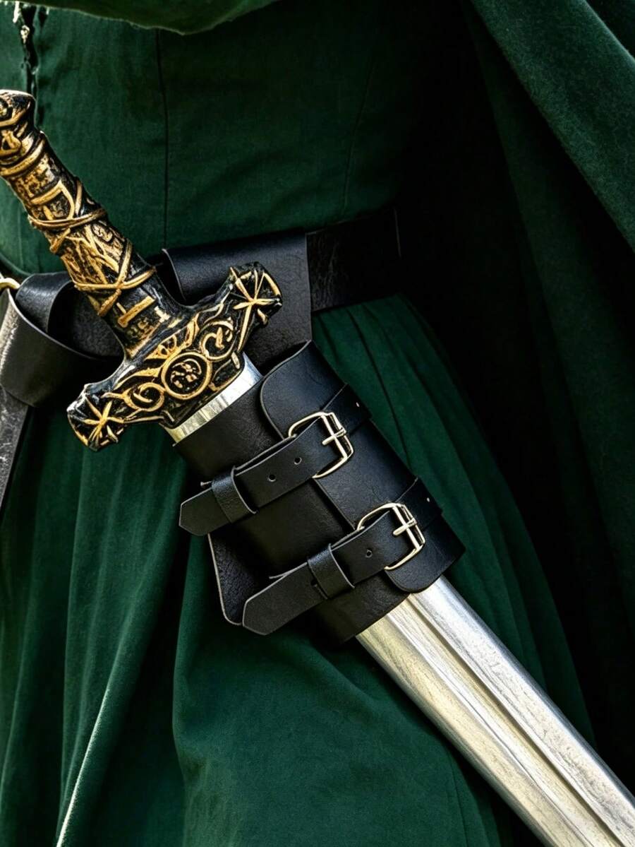 1 Stück mittelalterlicher Wikinger-Stil Renaissance Ritter Schwerthalter, PU-Leder Scheide, Halloween Kostüm Requisite, LARP Party Zubehör, Fotorequisite, Bühnenauftritts-Accessoire - ZSJ - Übersicht 1