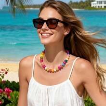 Exquisite Colorful Beaded Necklace Women's Unique Resin, Bright Resin Beaded Bracelet Elastic Elastic Thick Chain, Sexy Bohemian Summer Beach Holiday Gift, Beads Necklace Bohemian Style Large Design, For Girlfriends, Sisters - Abacus Bead Necklace - View 3