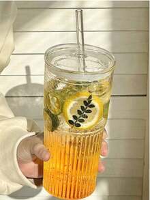 1个条纹玻璃杯，带吸管和盖子 - 20.29盎司/600毫升，外观精美的玻璃饮水杯，适用于咖啡、茶、牛奶、冰美式咖啡和拿铁等饮品。 - 彩色 - 查看 13