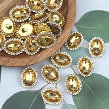 50 chiếc cúc hình bầu dục đính đá, họa tiết đá quý may lên quần áo, mũ, giày dép và các sản phẩm thủ công DIY, viền vàng. - Nhiều kiểu dáng - Xem 4