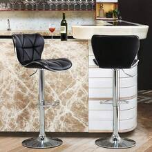 2pcs Home Kitchen Bar Stools Fashionable Height Adjustable PU Leather Swivel Bar Chair With Shell Back, White - 黑色 - 查看 2
