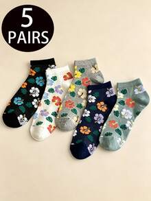 6 pares de calcetines tobilleros para mujer con estampado de flor de loto, calcetines cortos finos, transpirables y cómodos, con elástico, de patrón floral tropical de alta calidad para uso diario, primavera/verano - Multicolor - Ver 7