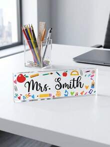 1pc Custom Teacher Name Acrylic Desk Name Plate, Personalized Teacher Appreciation Gift, Custom School Themed Desk Sign, Teacher Nameplate, Unique Classroom Decor, Customizable Teacher Appreciation Desk Sign,Back To School Gift - Multicolor - View 3