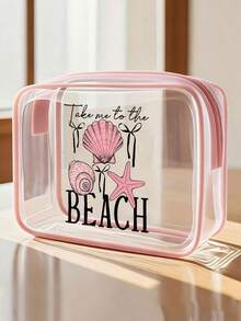 Túi đi biển chống thấm nước bằng PVC in chữ "Take Me To The Beach", trang trí bằng vỏ sò và sao biển, túi đựng mỹ phẩm PVC, túi đựng đồ du lịch PVC có khóa kéo - Túi đựng đồ trang điểm và đồ dùng vệ sinh cá nhân nhẹ, chống phai màu, phù hợp cho cả nam và nữ, hộp đựng mỹ phẩm xách tay được TSA chấp thuận, thiết kế dễ lau chùi, tuyệt vời cho các bà mẹ, giáo viên, bạn bè, y tá, trường học, kỳ nghỉ, túi đựng đồ dùng vệ sinh cá nhân cho năm học mới, quà tặng Ngày của Mẹ, đồ dùng cần thiết khi đi du lịch, vật dụng không thể thiếu trong mùa hè. - Nhiều màu - Xem 1