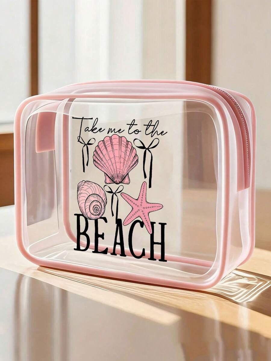 Túi đi biển chống thấm nước bằng PVC in chữ "Take Me To The Beach", trang trí bằng vỏ sò và sao biển, túi đựng mỹ phẩm PVC, túi đựng đồ du lịch PVC có khóa kéo - Túi đựng đồ trang điểm và đồ dùng vệ sinh cá nhân nhẹ, chống phai màu, phù hợp cho cả nam và nữ, hộp đựng mỹ phẩm xách tay được TSA chấp thuận, thiết kế dễ lau chùi, tuyệt vời cho các bà mẹ, giáo viên, bạn bè, y tá, trường học, kỳ nghỉ, túi đựng đồ dùng vệ sinh cá nhân cho năm học mới, quà tặng Ngày của Mẹ, đồ dùng cần thiết khi đi du lịch, vật dụng không thể thiếu trong mùa hè. - Nhiều màu - Xem 1