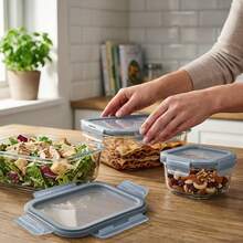 MAGMA LIFE Glass Food Containers. 36-Piece Set, 18 Glass Containers And 18 Airtight Lids, Easy-Close Lids, Durable Refractory Containers Of Different Sizes, Suitable For Oven, Microwave, Refrigerator, With Stackable Functionality. - Grey - View 7