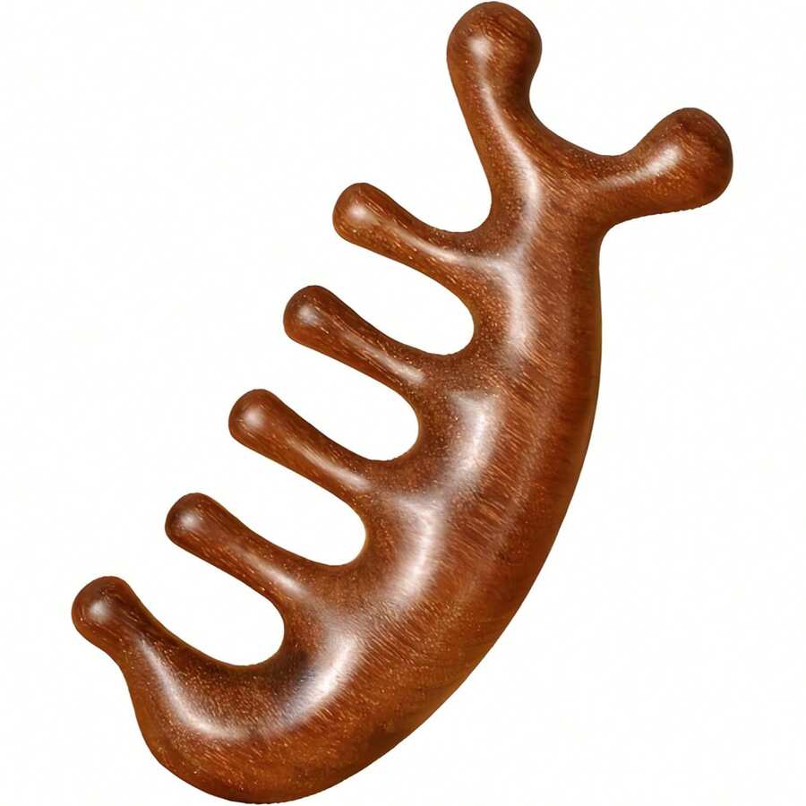 Dụng cụ massage Gua Sha bằng gỗ - Lược massage da đầu bằng gỗ đàn hương tự nhiên dành cho đầu, cổ và vai, thiết kế cầm tay tiện dụng 7 ngạnh, màu nâu. - màu nâu - Xem 1