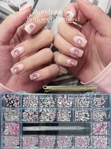 KIRAME 21-Grid DIY Nail Art K9 Glass Pink Flat-Back Rhinestones Kit - 30PCS Each High-Shine Rhinestones With1 Drilling Pen And 2pcs Nail Chains,Manicure Gems ,Nails Salon ,Nails At Home,Nail Suppliers, Nail Charms,Nail Stuff,Christmas, New Year,Valentine Day Nails,Mothers Day,Festival Gifts,Suitable For Crafts, Apparel, Fabrics, Footwear, Glassware, Jewelry Making - Multi-Size Sparkling Decor - 粉色 - 查看 3