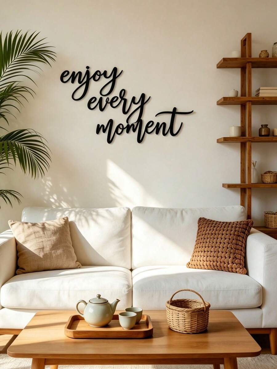 Suitable For All Seasons Gift: "Enjoy Every Moment" Metal Wall Hanging Decor, Happy Phrase Travel Themed Wall Art Suitable For Bedroom, Living Room, Kitchen, Bathroom, Black. Carved Metal Wall Art - Perfect Choice For Home And Office Decor, Ideal Room Decoration - Black - View 1