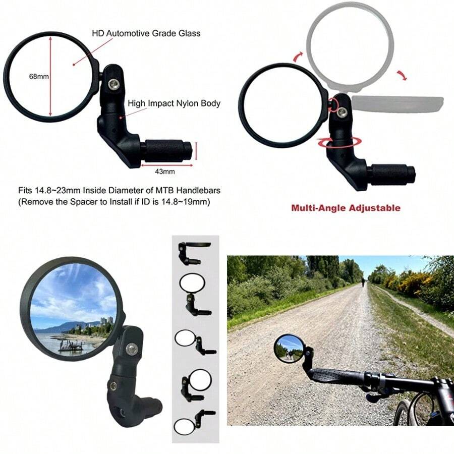 Hafny NUEVO Espejo de bicicleta multiajustable espejo de ciclismo de vidrio resistente a explosiones espejo de bicicleta eléctrica espejo retrovisor de bicicleta HF-M952S-FR08 vidrio plateado - Cristal azul antirreflejos - Ver 1