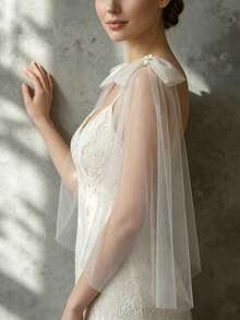 1 Pair Detachable Shoulder Shawl, With Pins, Delicate Chiffon Shoulder Decor With Bow, Suitable For Women In Autumn - VG34 - View 7