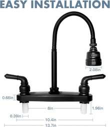 Kitchen Faucet With Sprayer, Double Handle Kitchen Faucet With Flexible Gooseneck Spout, High Pressure Matte Black Dual Function Kitchen Faucet (Brass Body, Easy Installation) - 黑色 - 查看 9