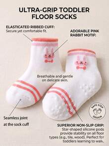 24/12/6/1 Pairs Random Baby Girls Anti-Slip Socks With Bow, Heart, Stripe, Flower, Ladybug, Rabbit, Bow, Star Jacquard Patterns. Reinforced Heel Design To Prevent Slipping, Suitable For Daily Wear, Parties, Infant Crawling Socks, And Newborn Non-Slip Socks. - Multicolor - View 3