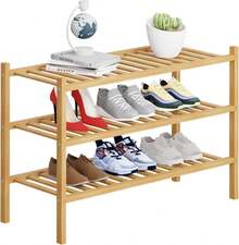 Three-Layer Independent Shoe Rack, Stackable Modular Shoe Cabinet, Foldable Shoe Storage Rack, Bamboo And Wood Material Shoe Rack Suitable For Entrance And Wardrobe, Beautiful, Natural, Practical And Sturdy Shoe Rack, Space-Saving Entrance, Living Room, Bedroom Shoe Rack, Size 68 X 25 X 46 Cm, Natural Wood Color - Maple - View 8