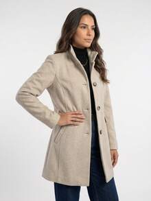 Aletheia - Women's Wool Coat, Fitted Waist, High Neck, Elegant, Lined, Winter Overcoats, Winter Coats - 米色 - 查看 2