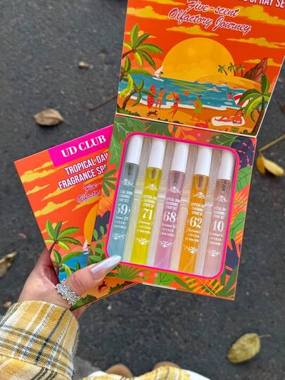 5-Piece Set 10ml Brazil Digital Fragrance Mist Spray | Alcohol-Free Formula, Long-Lasting Freshness, One Spray Quickly Removes Odors | Travel Essentials Holiday Essentials | Suitable For Bedroom/Living Room/Car/Hotel/Camping/Picnic | Summer Home Decor Room Decoration | Compact And Portable Gift Box Packaging | Warm And Thoughtful Gift For Housewarming Or Birthday