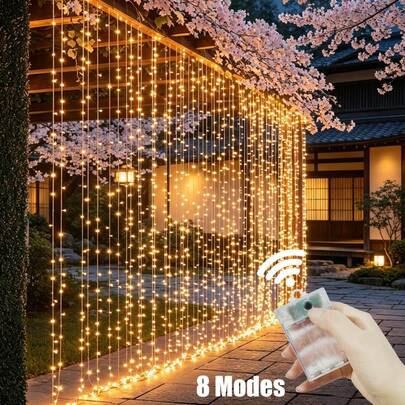 1pc AA Battery Powered LED Curtain String Lights, 8 Lighting Modes Simulating Twinkling Starry Sky, Suitable For Home Bedroom Window Sill Yard Stage Decor, Wedding Party Backdrop, Proposal, Holiday, Mother's Day, Valentine's Day, Halloween, Christmas Lighting Decoration Garland