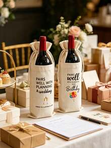3pcs Wine Gift Bag Set With "Blessing" Tag, Linen Drawstring Wine Bottle Cover, Reusable Wine Bag Suitable For Wedding, Birthday, Party - MultiWarna - View 11