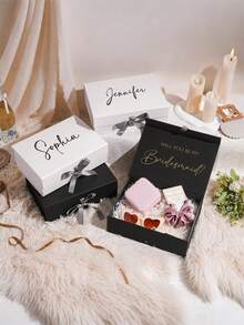 1 pieza Caja de regalo personalizable con cinta con nombre, Caja de regalo plegable, Caja de regalo magnética, Caja de regalo de boda, Caja de regalo personalizable con nombre de dama de honor, Caja de regalo personalizable con tapa y cinta, Regalo personalizado de boda/cumpleaños/Día de San Valentín con caja de regalo para dama de honor - Multicolor - Ver 5