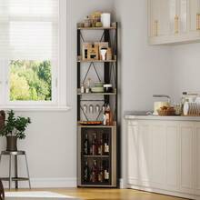 4-Tier Freestanding Wine Rack With Glass Holder,  Freestanding Liquor Storage Sideboard Anti-Tipping Device - Grey Wood Grain - View 3