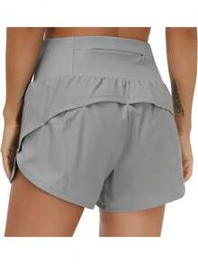 Women's Running Shorts, Two-Piece With Zippered Pockets, High Waisted Yoga Quick Drying Pants - 白色 - 查看 3