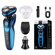 New Multifunctional 3-In-1 Electric Shaver For Men, Fully Waterproof Cordless Beard Trimmer, Razor And Grooming Kit For Home Use, Rechargeable Electric Razor With Precision Blades, Durable And Easy To Clean, Ideal For Beard, Mustache, And Full Face G - Blue - View 1