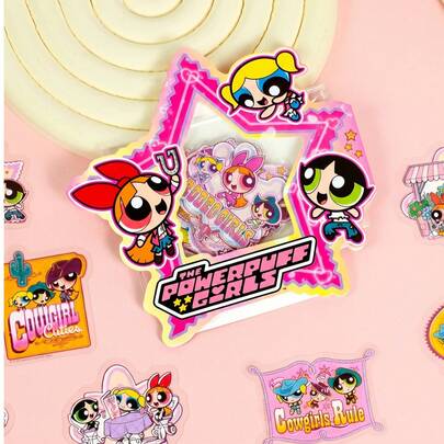 THE POWERPUFF GIRLS 50 miếng dán PET trong suốt chính hãng, hình hoa cúc dễ thương, bong bóng, nhãn dán hoạt hình chống thấm nước cho bình nước, máy tính xách tay, sổ tay, hoàn hảo cho sổ lưu niệm, đồ thủ công DIY và bộ sưu tập của người hâm mộ.
