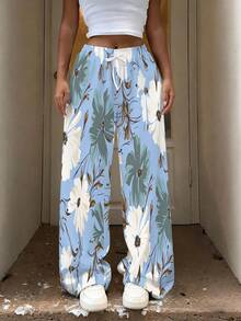 Women's Floral Blue White Green Drawstring Elastic Waist Loose Straight-Leg Casual Pants Straight-Leg Pants, Ideal For Vacation, Outdoor & Music Festivals - Nhiều màu - Xem 2