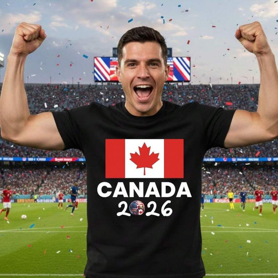Maillot Canada Coupe du Monde 2026 Tee-shirt de supporter de football Les Rouges Cadeau pour amateurs de football canadien Vêtements pour hommes, femmes et enfants Supporter de joueur de soccer - Noir - Voir 1