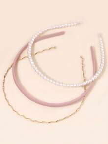 3pcs Women's Fashion Metal Pearl Headbands, Decorative Accessories For Daily Wear - Multicolor - View 2