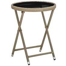vidaXL Beistelltisch Beige 60 cm Poly Rattan und Hartglas - A - Übersicht 1