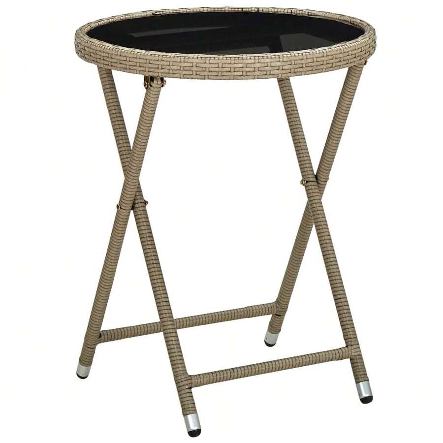 vidaXL Beistelltisch Beige 60 cm Poly Rattan und Hartglas - A - Übersicht 1