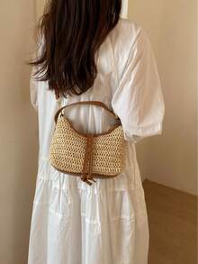 Túi tote đi biển mùa hè mới, kiểu dáng vintage, làm bằng rơm, có khóa kéo, thiết kế độc đáo hình lưỡi liềm kiểu Âu Mỹ, túi đeo vai chéo sang trọng, phù hợp cho đi làm hàng ngày, mua sắm, du lịch, đi học dành cho nữ. - Nhiều màu - Xem 4