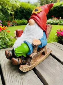 Resin Gnome Statue, Funny Climbing Rocking Chair Gnome Sculpture, Outdoor Decor For Yard, Lawn And Porch, Also A Great Mother's Day Gift - A - View 8
