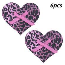 12/6/2pcs Rhinestone Dusty Pink Leopard Bow Breast Petals, Self-Adhesive Nipple Covers, Breathable Sexy Invisible Bra Pasties, Waterproof Sweat-Resistant Swimwear Nipple Covers, Beach Essentials, Pool Float - Multicolor - View 12