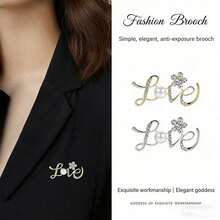 1pc LOVE Letter Brooch Rhinestone Pearl Flower Pin Brooch Chest Ornament - Multicolor - View 4