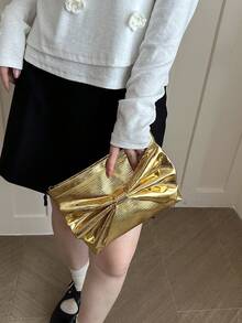 Solid Color Metallic Butterfly Envelope Clutch, Solid Color Glitter Minimalist Casual PU Envelope Clutch - Gold - View 3