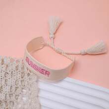 1pc SUMMER Bohemian Vacation Style Handmade Woven Bracelet, Festival Gift, Party, Beach, Travel Wear, Boho Hand Rope - Beige - View 3