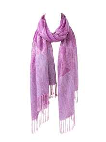 1pc Versatile Fashionable Color Block Fringe Scarf, Warm And Suitable Daily Commuting,School - Màu tím - Xem 13