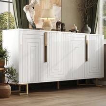 The Black Sideboard (152 X 40 X 75 Cm) Features A Unique Geometric Design And Gold Handles And Legs For A Touch Of Elegance. - White - View 2
