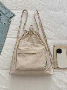 Sac à dos minimaliste décontracté avec cordon de serrage et poche, nouveau sac de sport pour le voyage, sac à dos simple et léger - Kaki - Voir 8