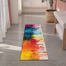1pc Thick Non-Shedding Long Runner Rug, Multicolor Dripping Brushstroke Pattern, Long Carpet, Durable Cotton Linen, Suitable For Bedroom, Coffee Shop, Hotel, Villa, Banquet Hall, Outdoor Courtyard, Garden, Balcony, Home Decoration, Corridor Long Strip Carpet, Long Floor Mat, Easy Clean Runner Mat, Room Decor, Home Decor For Living Room, Hallways, Laundry Room - 1PC - View 6