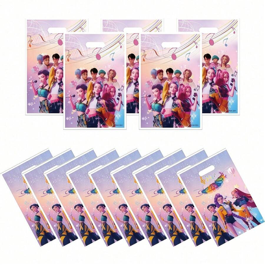 DOBBLE Set de 10 bolsas de regalo con temática K-POP D-Emon H-Unters, bolsas de tela con estampados de varios personajes, set de empaque para obsequios en eventos de fans adultos - Multicolor - Ver 1
