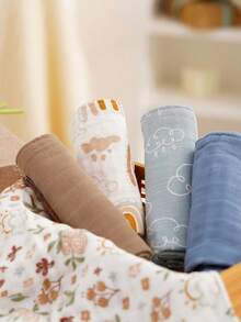Bộ 5 khăn mặt bằng vải muslin tre, khăn mềm in hình cầu vồng, khăn lau miệng cho bé. - Nhiều màu - Xem 5
